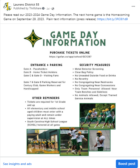 Game Day Information