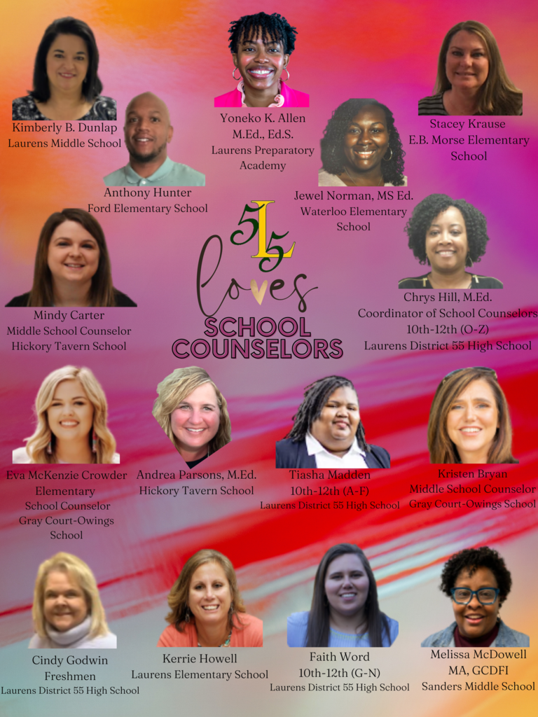Laurens 55 gives a shout-out to our hardworking School Counselors in celebration of National School Counseling Week, February 6-10, 2023. Thank you!