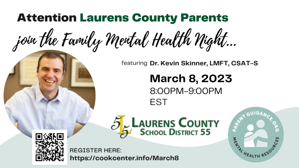 Family Mental Health Night, March 8, 2023, 8-9 PM.