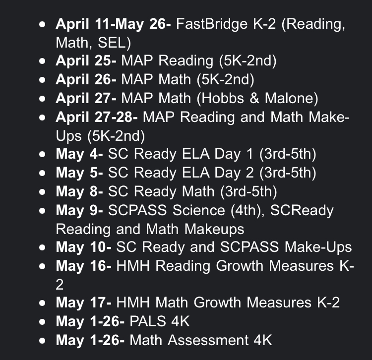 State Testing Dates