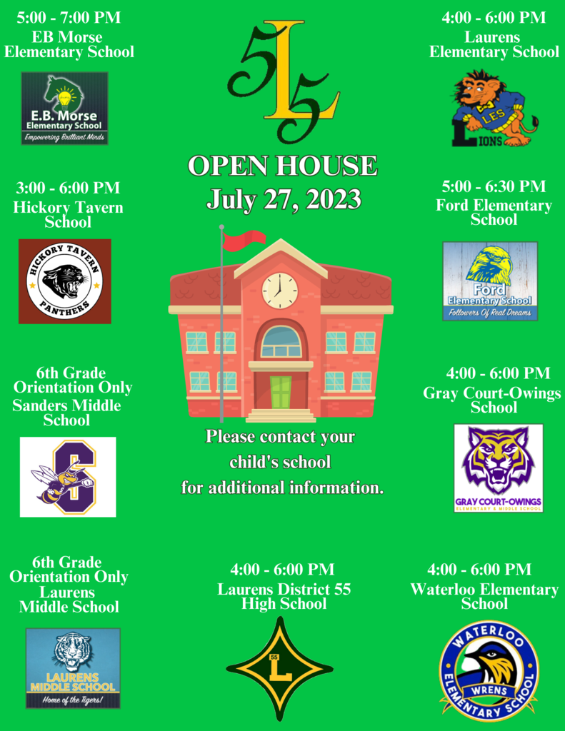 Open House. July 27, 2023. Please contact your child's school for additional information.